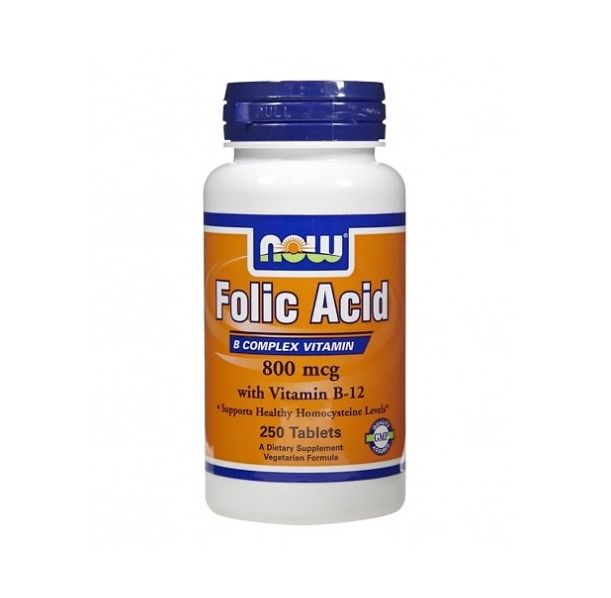 NOW - Folic Acid 800mcg. + B-12 25mcg. / 250 VegTabs.