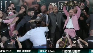Конор Макгрегър в средата на меле по време на претеглянето на Bare Knuckle FC: Spain
