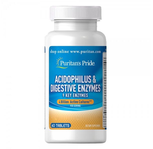 Puritan's Pride - Acidophilus &amp; Digestive Enzymes 60 таблетки​