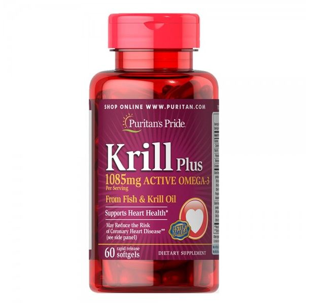 Puritan's Pride - Krill Oil Plus High Omega-3 Concentrate 1085 мг - 60 дражета​
