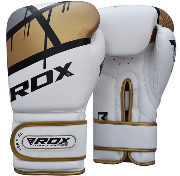 Боксови ръкавици - RDX BOXING GLOVES BGR-F7 - WHITE/GOLD - BGR-F7GL