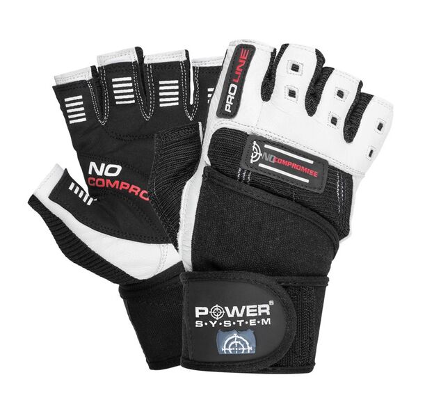 Power System Wrist Wrap Gloves No Compromise - White - Black - Фитнес Ръкавици, Цвят Черно-бял,