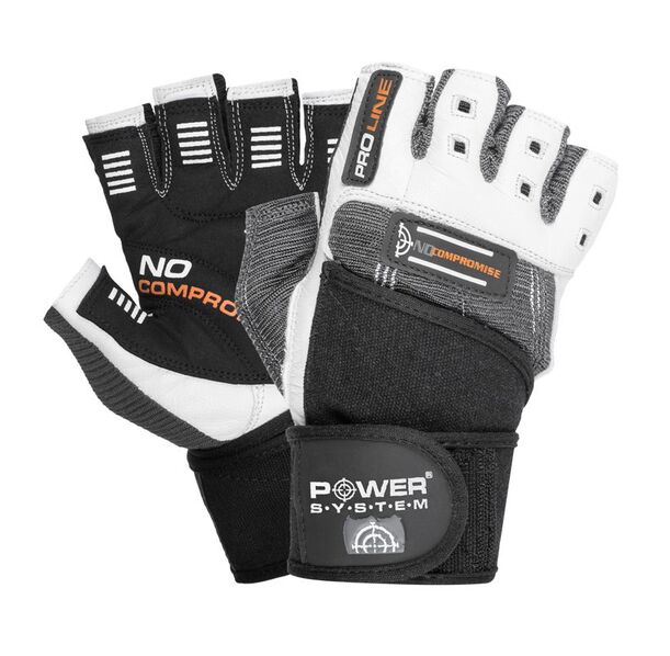 Power System Wrist Wrap Gloves No Compromise - White - Grey - Фитнес Ръкавици, Цвят Бяло-сив,