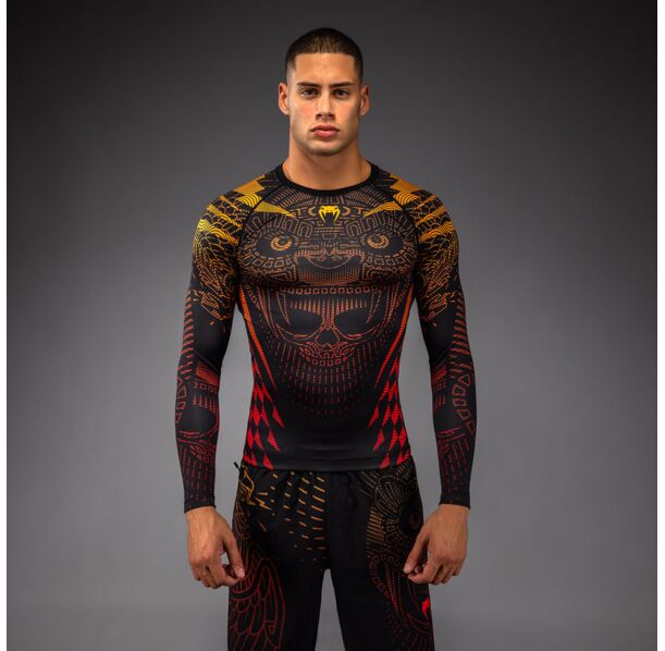 Рашгард - Venum Quetzal Fury Long Sleeve Rashguard - Black/Fury Red/ Tangerine​