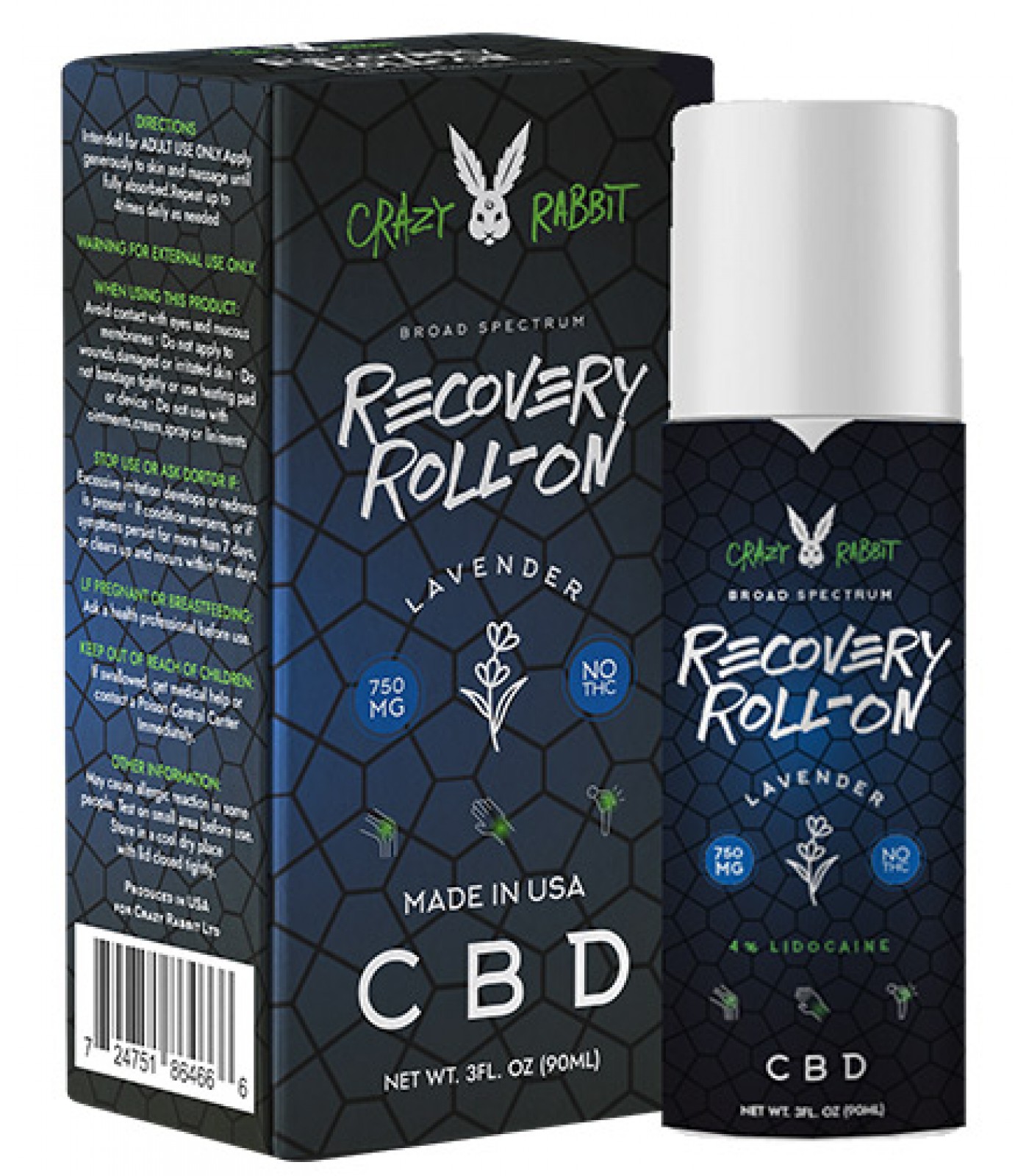 CRAZY RABBIT - обезболяващ охлаждащ ролон със CBD и лидокаин / 90 ml​