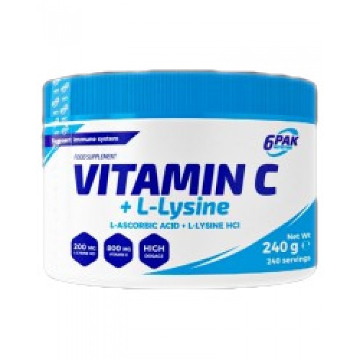 6PAK Nutrition - Vitamin C + L-Lysine Powder / 240 грама, 240 дози