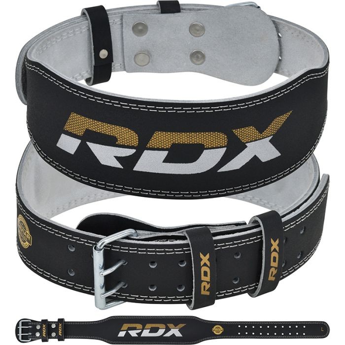 Колан за тежести - RDX 4 Inch Leather Weightlifting Belt - Black/Gold - WBS-4BG