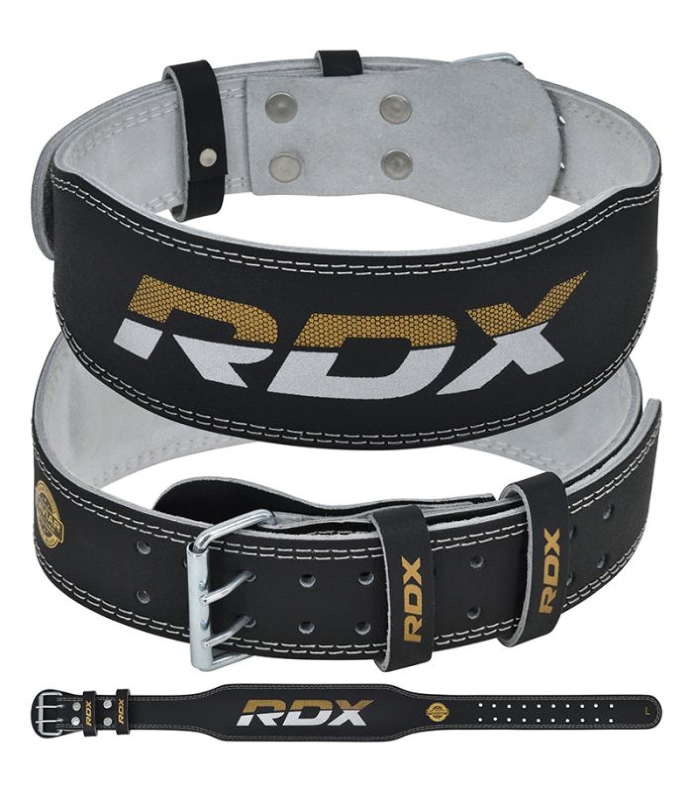 Колан за тежести - RDX 4 Inch Leather Weightlifting Belt - Black/Gold - WBS-4BG