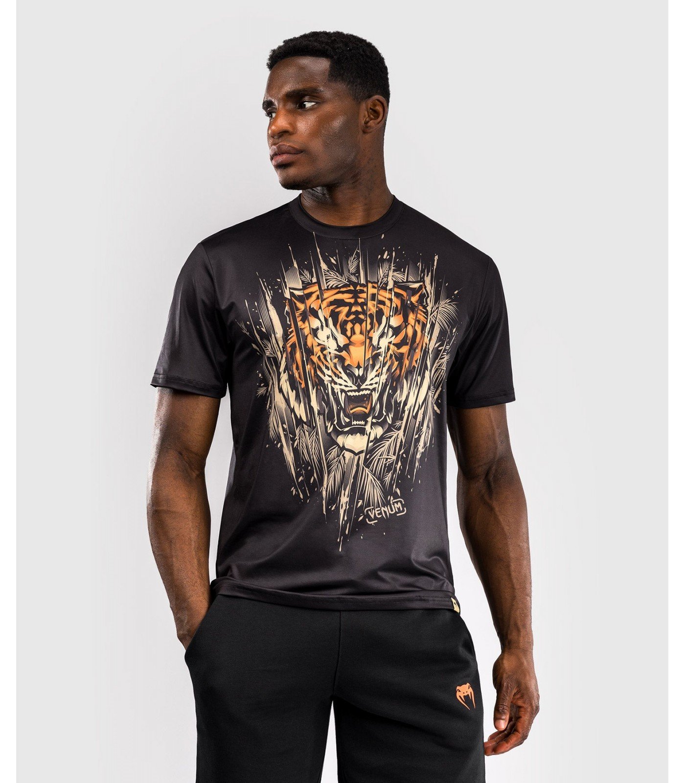 Тениска - Venum Tiger Men's Dry Tech T-Shirt - Black/Neon Orange​