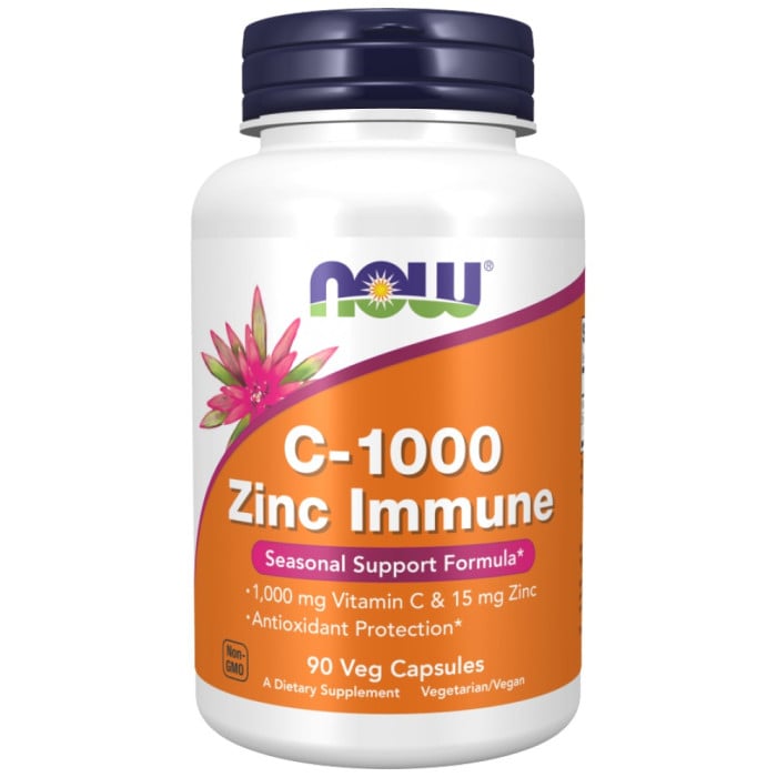 NOW Foods - C-1000 Zinc Immune | Vitamin C + Zinc Bisglycinate (90 дози)
