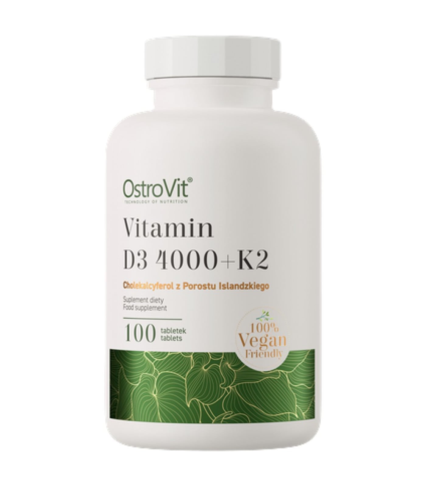OstroVit - Vitamin D3 4000 IU + K2 100 mcg | Vege (100 дози) / 100 Таблетки OstroVit - Vitamin D3 4000 IU + K2 100 mcg | Vege (100 дози) / 100 Таблетки