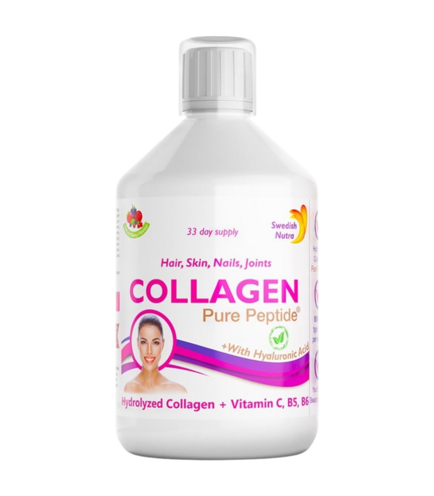 Swedish Nutra - Hydrolyzed Collagen | with Vitamin C, B5, B6 and Hyaluronic Acid / 500 мл, 33 дози