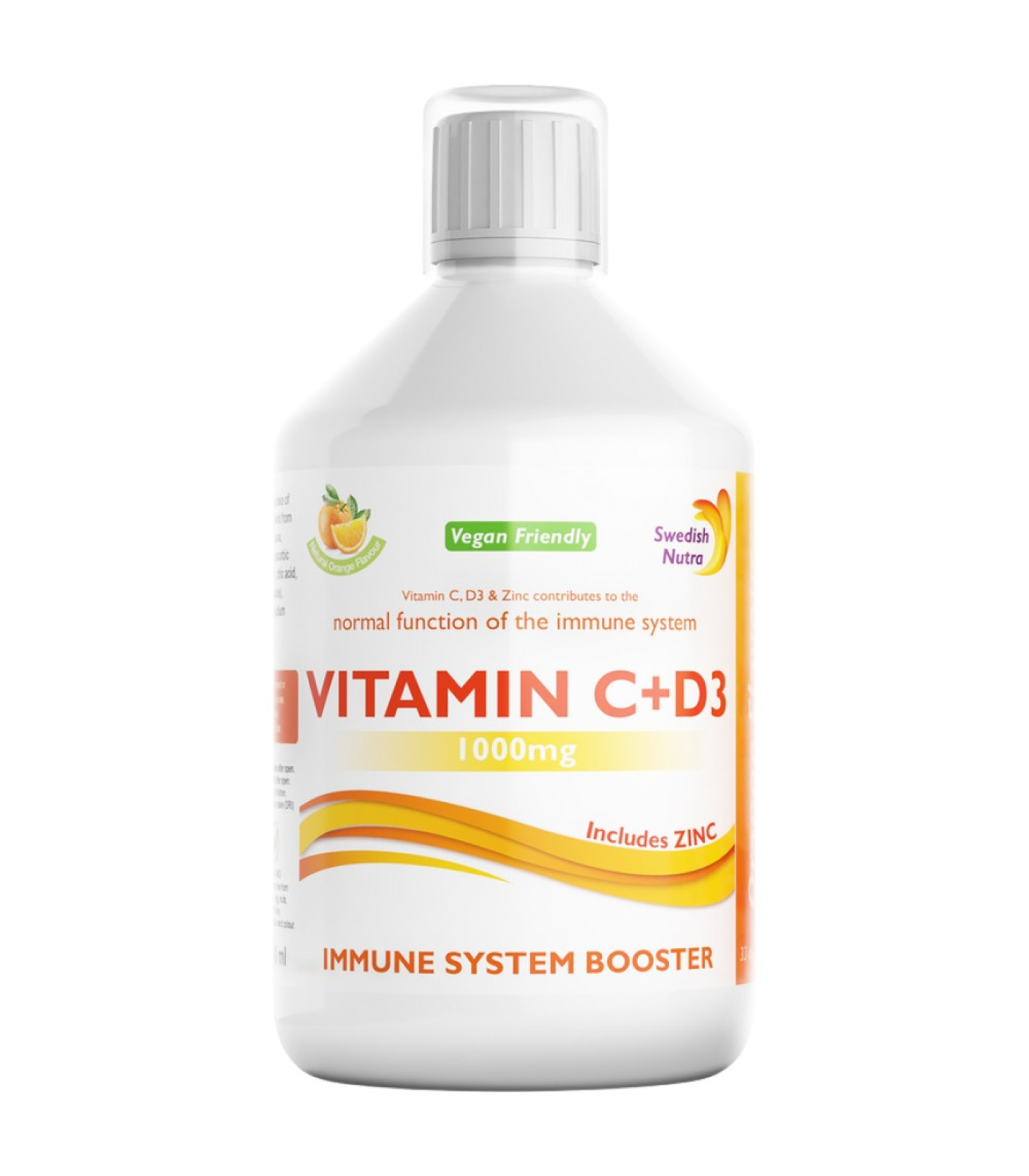 Swedish Nutra - Vitamin C + D3 and Zinc | Immune System Booster / 500 мл, 33 дози