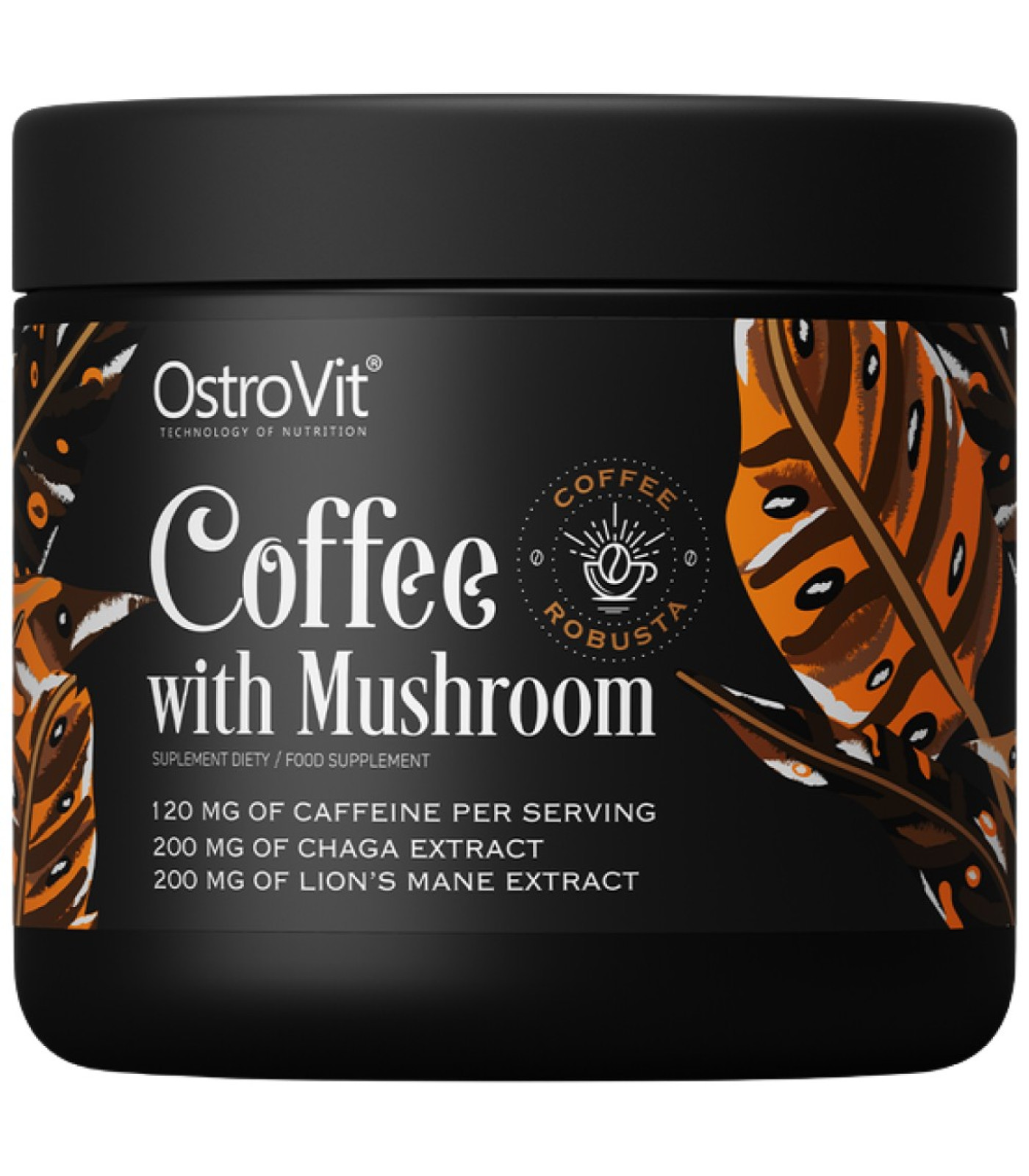 OstroVit - Coffee with Mushroom | Natural Robusta with Chaga, Lion's Mane, Caffeine & L-Theanine / 150 грама, 21 дози