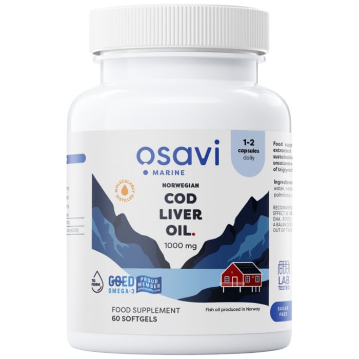 Osavi - Norwegian Cod Liver Oil 1000 mg | Lemon Flavored / 60 Гел капсули, 60 дози