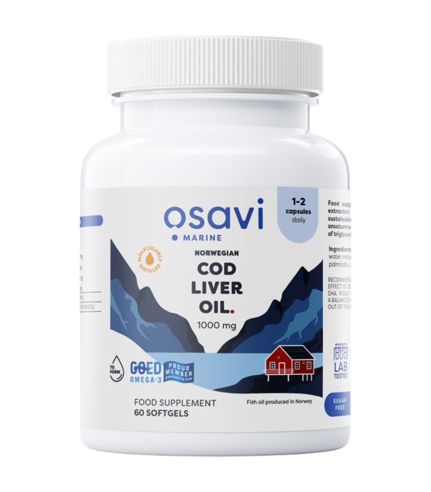 Osavi - Norwegian Cod Liver Oil 1000 mg | Lemon Flavored / 60 Гел капсули, 60 дози