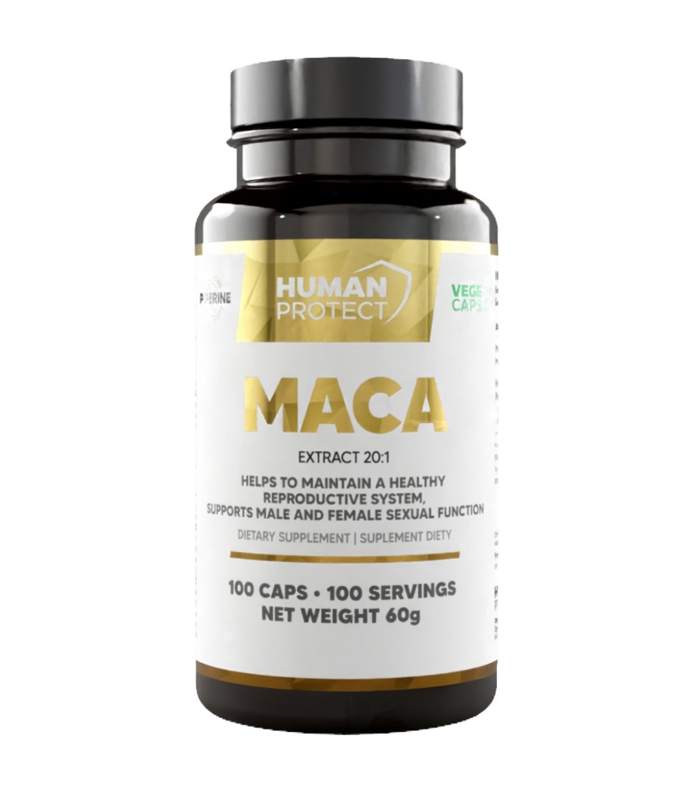Human Protect - Maca 500 mg | with Black Pepper Extract / 100 капсули, 100 дози Human Protect - Maca 500 mg | with Black Pepper Extract / 100 капсули, 100 дози