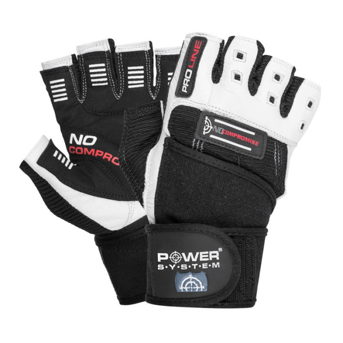 Power System Wrist Wrap Gloves No Compromise - White - Black - Фитнес Ръкавици, Цвят Черно-бял,