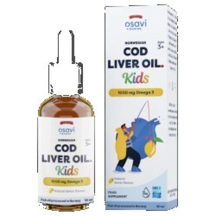 Osavi - Norwegian Cod Liver Oil Kids | Lemon Flavored Liquid Omega Drops / 50 мл