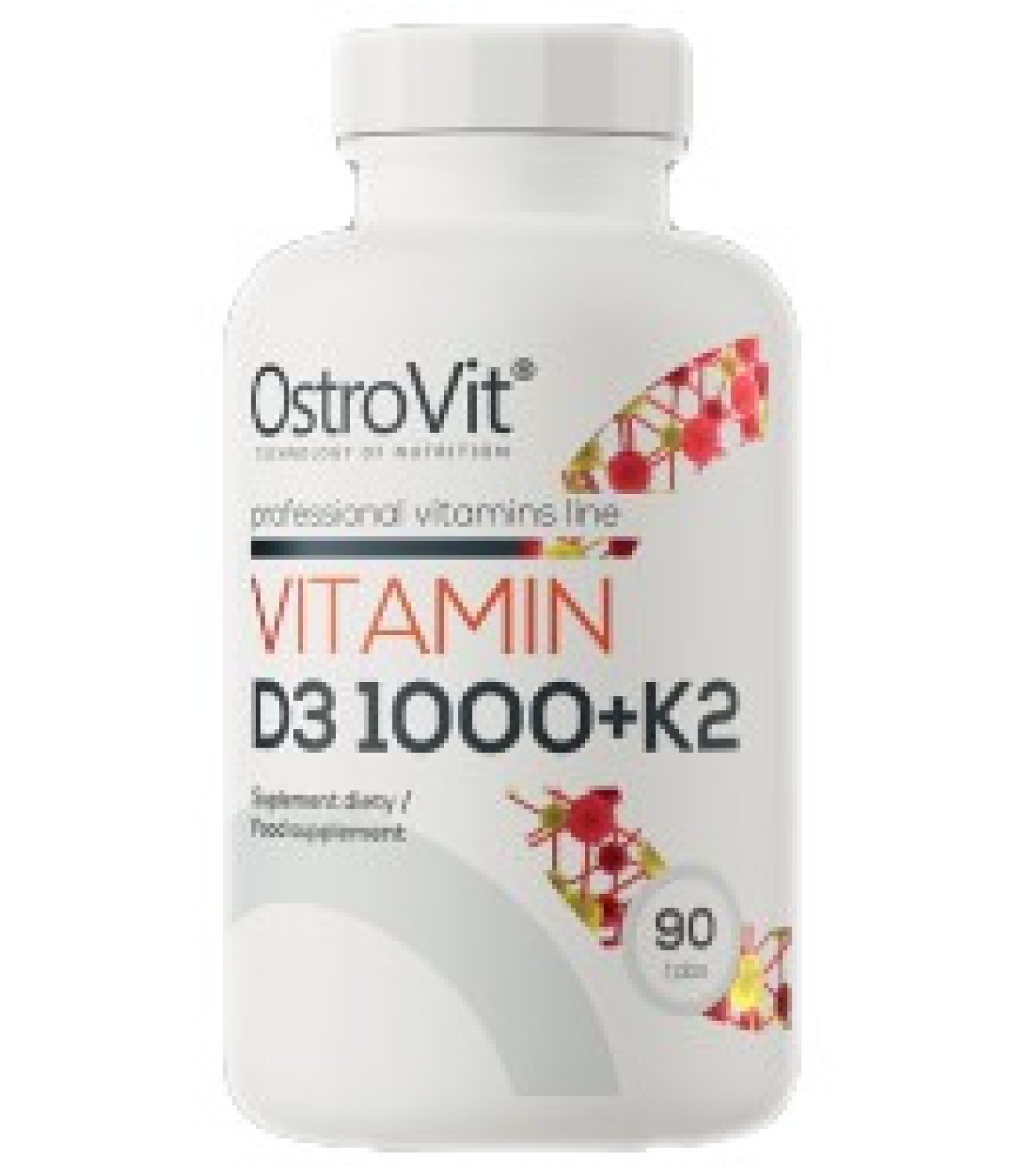 OstroVit - Vitamin D3 1000 IU + K2 50 mcg / 90 Таблетки, 90 дози